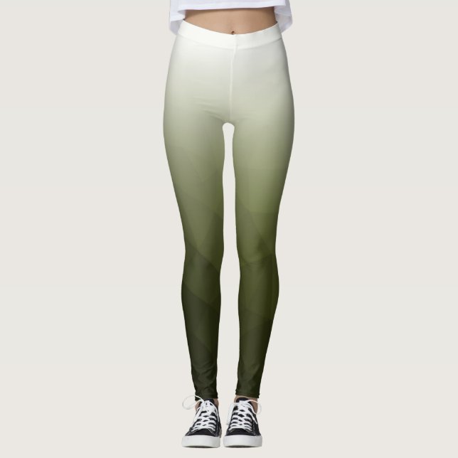 Arméns grönt White Gradient Geometry Mesh Mönster Leggings (Framsida)