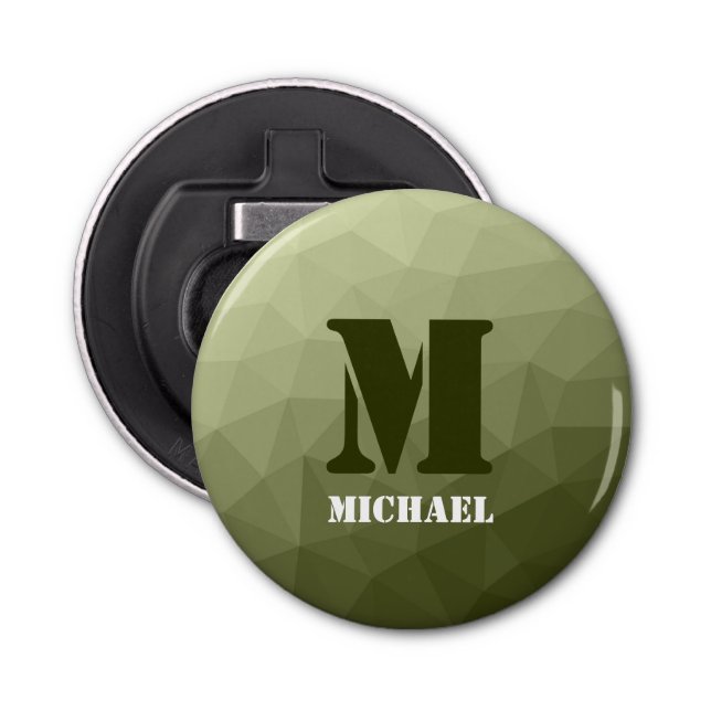 Arméns ljust grönt geometriska maska mönster Monog Flasköppnare (Framsidan)