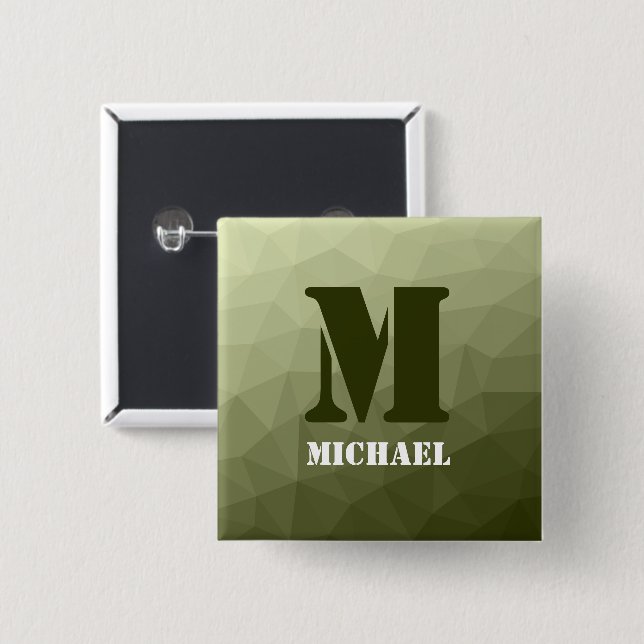 Arméns ljust grönt geometriska maska mönster Monog Knapp (Framsida & baksida)