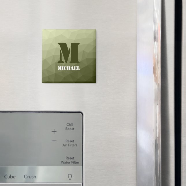 Arméns ljust grönt geometriska maska mönster Monog Magnet (In Situ (Fridge))