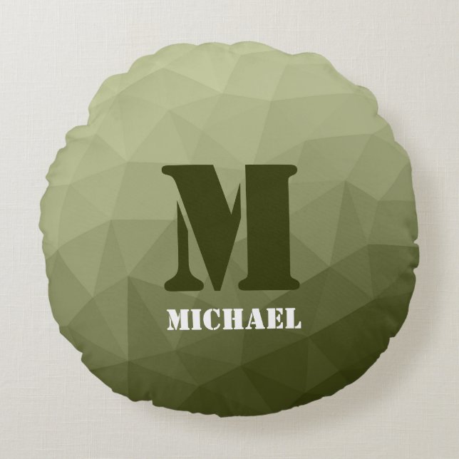 Arméns ljust grönt geometriska maska mönster Monog Rund Kudde (Framsidan)