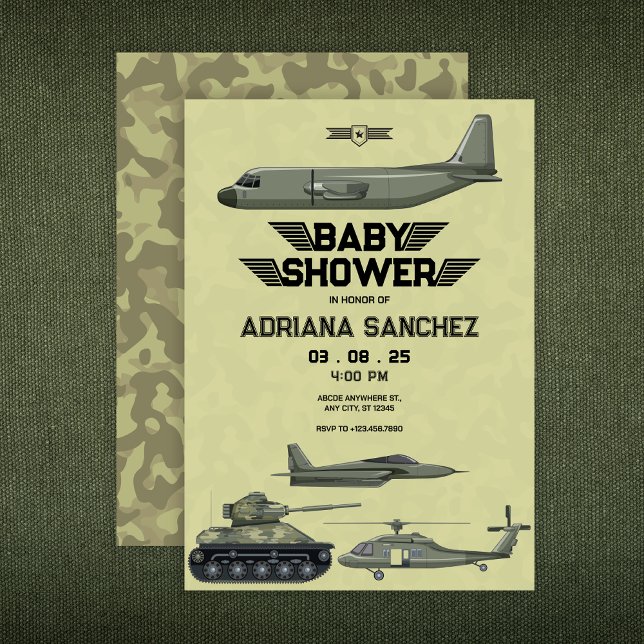 Arméns militära hercules jet Baby Shower-inbjudan Inbjudningar (Skapare uppladdad)