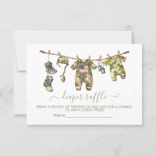 Arméns militärkuvert Diaper Raffle Card Inbjudningar (Framsida)