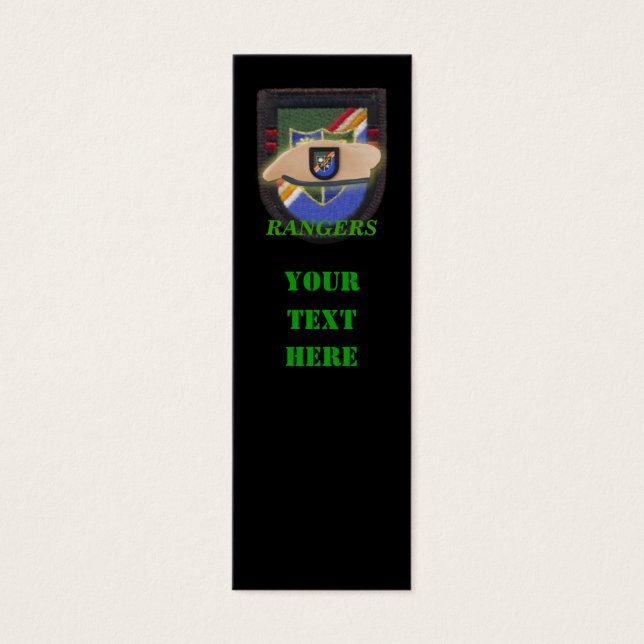 Arméns skogsvaktare 75:e flash veteran patch-bokmä litet visitkort (Framsidan)