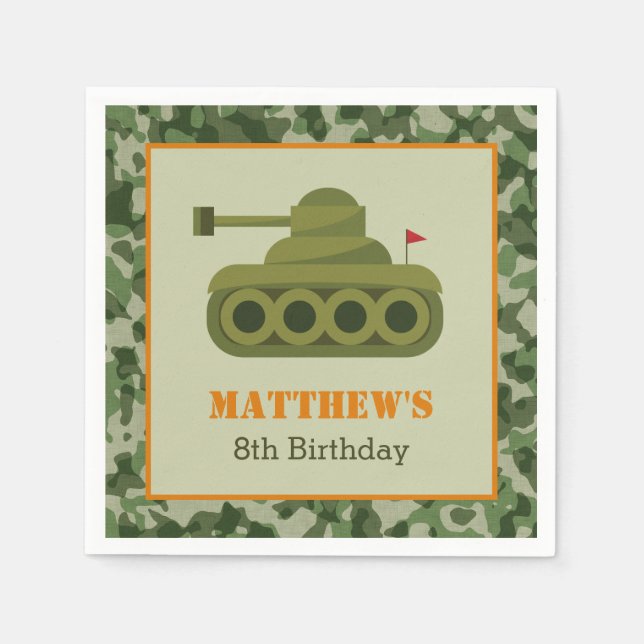 Arméns Tank Napkins - Boy Birthday Military Soldie Pappersservett (Framsidan)