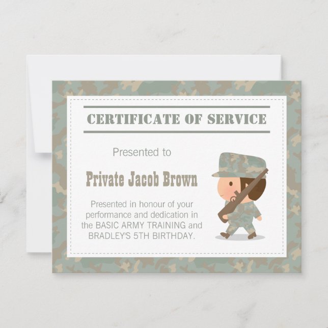 Arméns tjänstcertifikat Tack Birthday Inbjudningar (Framsida)