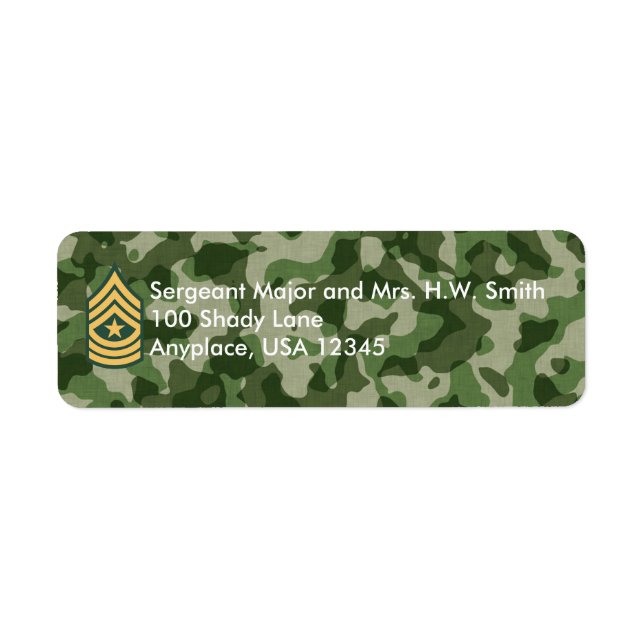 Armésergeant Major Camoflage Address Label Returadress Etikett (Framsidan)