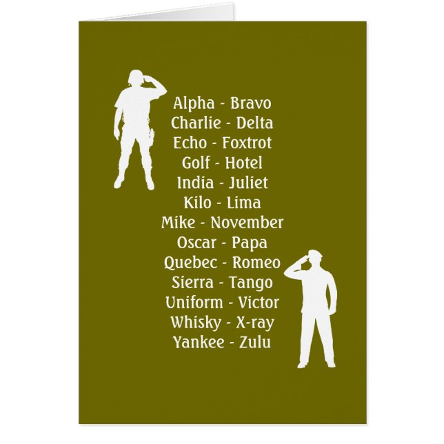 Armésoldat Phonetic Alphabet Rookie-militärjobb Hälsningskort (Framsidan)