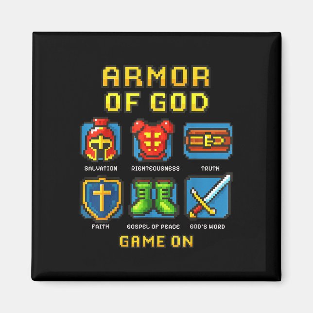 Armor till gud Pixel Faith Christian Video Game Magnet (Framsidan)
