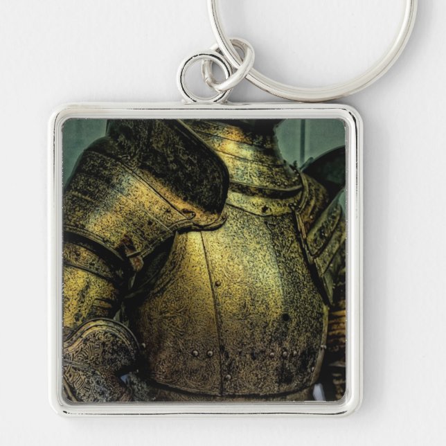 Armor till Medieval Knight Fyrkantig Silverfärgad Nyckelring (Framsidan)