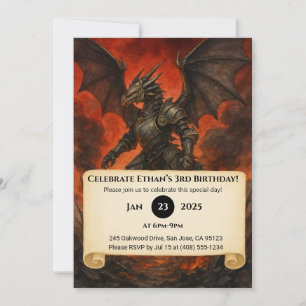 Armored Black Dragon Warrior Birthday Inbjudningar