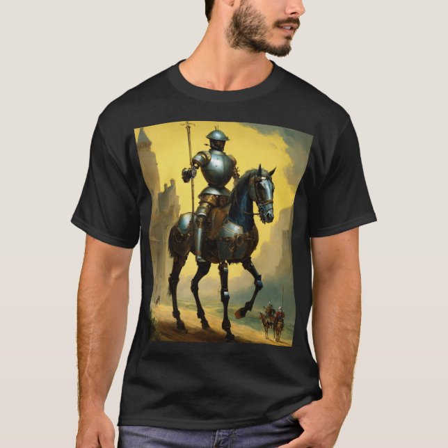 Armored Knight i en gyllene glow Majestic Medieval T Shirt (Framsida)