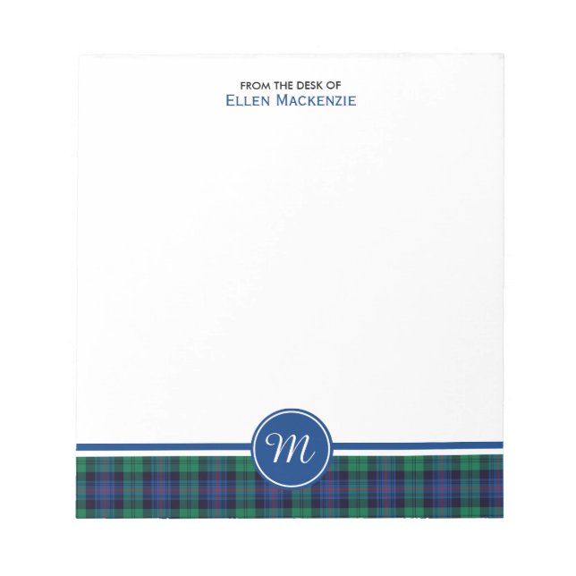 Armstrong Family Tartan Blue och Grönt Monogram Anteckningsblock (Framsida)