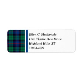 Armstrong Klan Royal Blue och Grönt Tartan Returadress Etikett