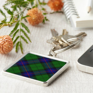 Armstrong klan tartan blue grönt plaid fyrkantig silverfärgad nyckelring