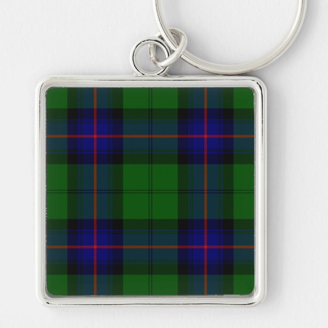 Armstrong klan tartan blue grönt plaid fyrkantig silverfärgad nyckelring (Framsidan)