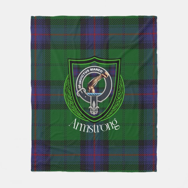 Armstrong skotska klan tartan vapen fleecefilt (Framsidan)