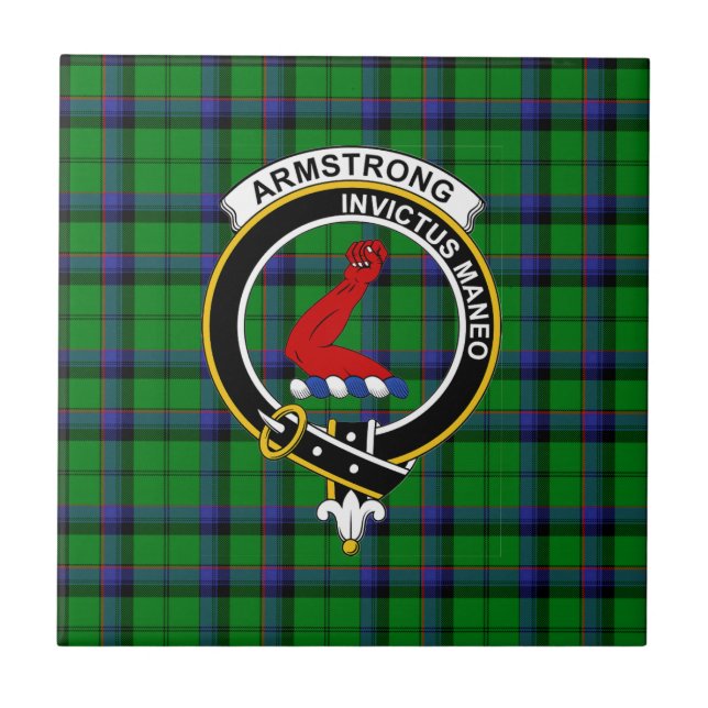 Armstrong Tartan, Clan Badge och Motto-platta Kakelplatta (Framsidan)