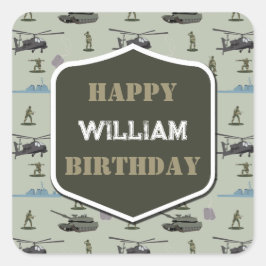 Army Military Camouflage Green Camo Birthday Fyrkantigt Klistermärke