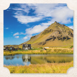 Arnarstapi Amtmansshus och berget Stapafell, Islan Underlägg Papper