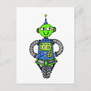 Arnie robot, blå och grön vykort