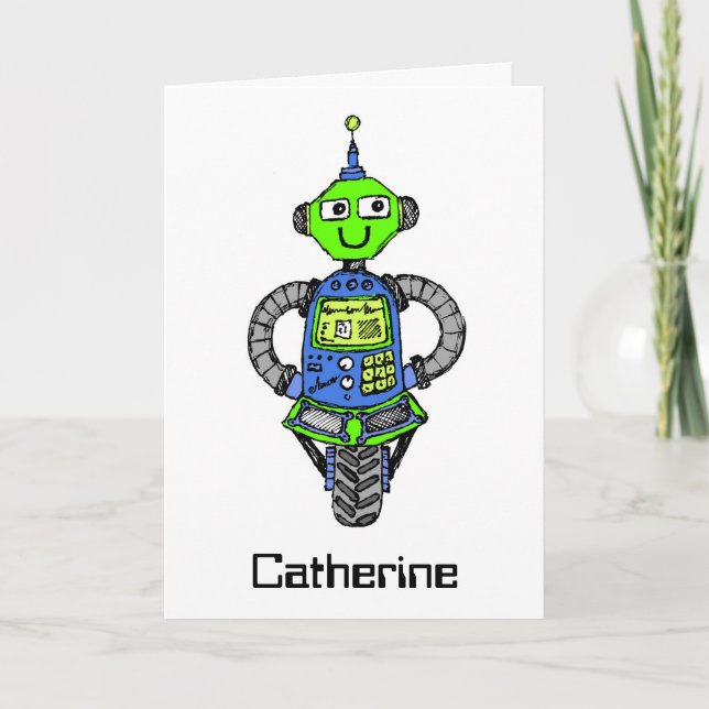 Arnie robot, blått och grönt kort (Framsida)