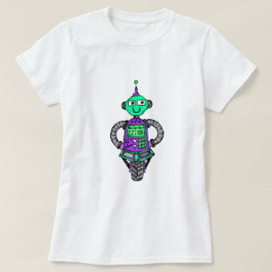 Arnie robot, lila och grönt tee shirt