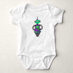 Arnie robot, lila och grönt tee shirt