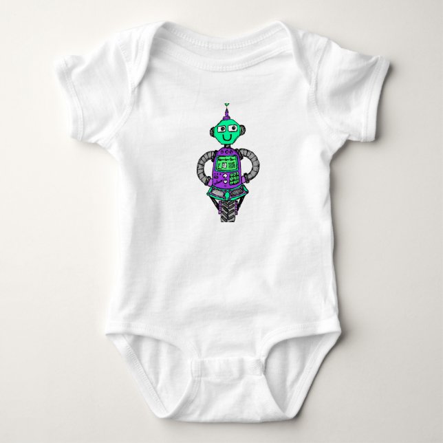 Arnie robot, lila och grönt tee shirt (Framsida)