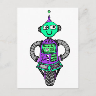 Arnie robot, lila och grönt vykort