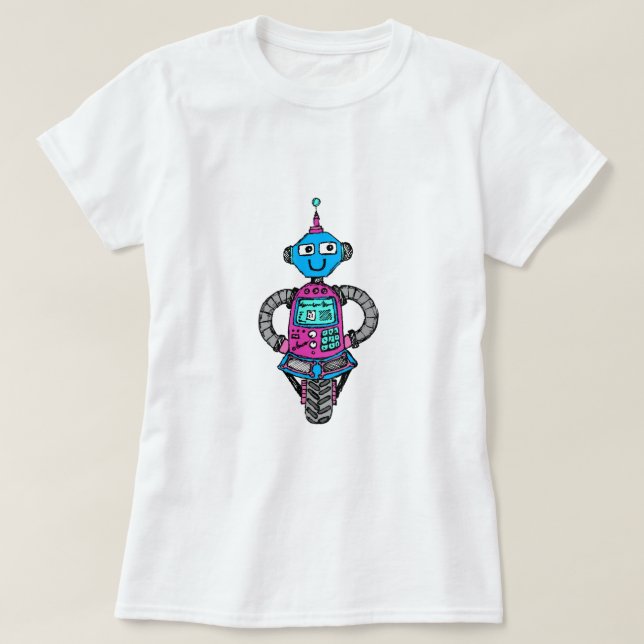 Arnie Robot: Rosa och blue Tee Shirt (Design framsida)