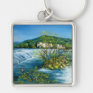 ARNO RIVER I ROVEZANO Florence Tuscany Ligcape Fyrkantig Silverfärgad Nyckelring