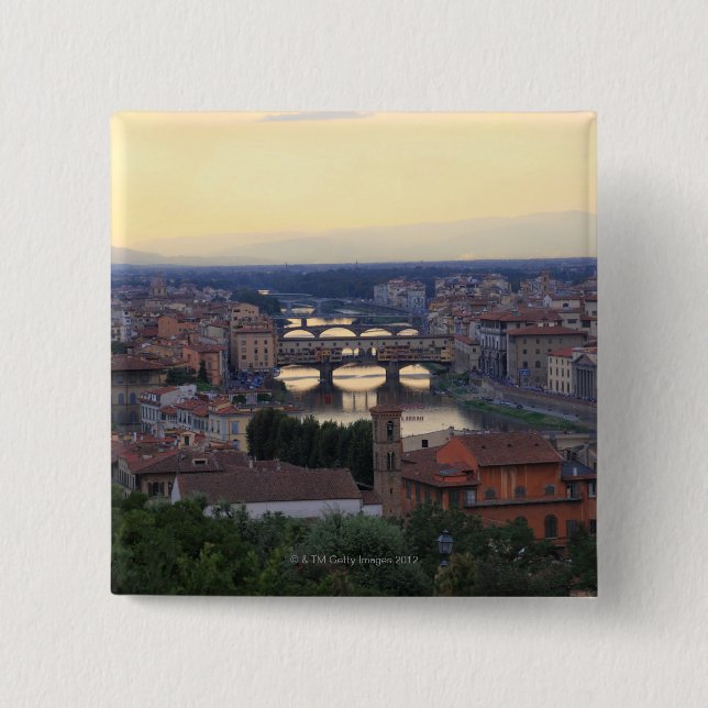 Arnofloden och Ponte Vecchio i Florens. Knapp (Framsida)