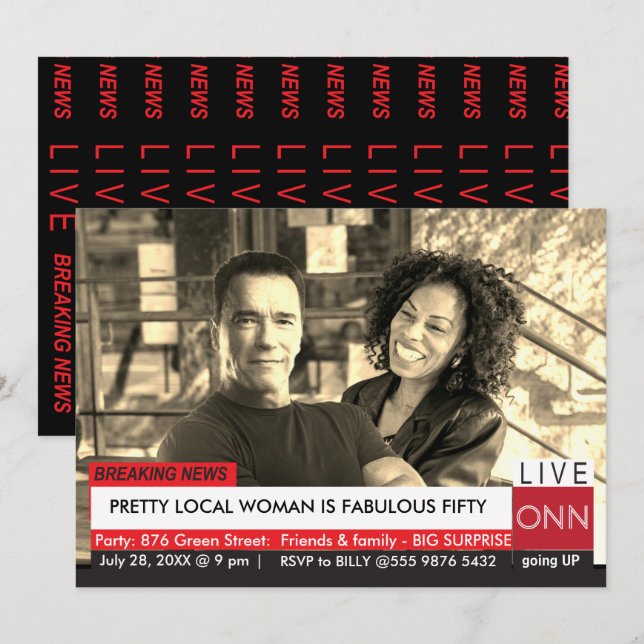 Arnold Schwarzenegger 50:e födelsedagen Funny TV N Inbjudningar (Fram/baksida)