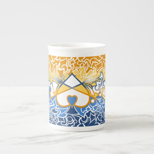 Aroace Sol och Sea Pride Flagga Squiggles Benporslin Mugg (Framsidan)