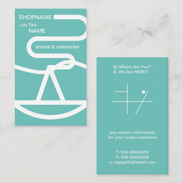 Aroma/massage/Affärskort/behandling/Chiropraktiskt Visitkort (Fram/baksida)