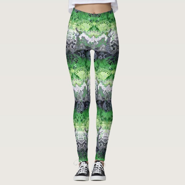 Aromantic Dragon Damask - Aro Pride Flagga Färg Leggings (Framsida)