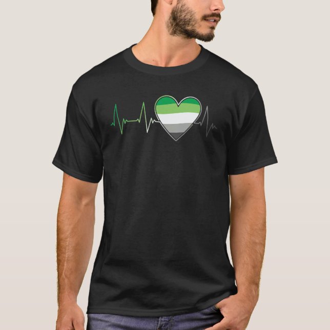 Aromantic Flag Heart Heartbeat Pride Month EKG Pul T Shirt (Framsida)