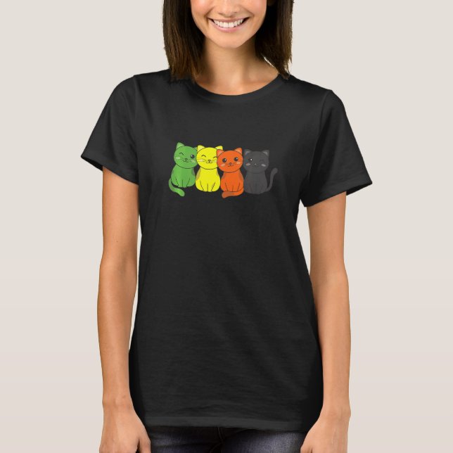 Aromantic Flagga Pile Pride Lgbtq Cats Cute Aroman T Shirt (Framsida)