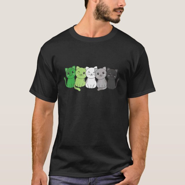 Aromantisk Flagga Icke-Binär Pride Hbtq Katter Aro T Shirt (Framsida)