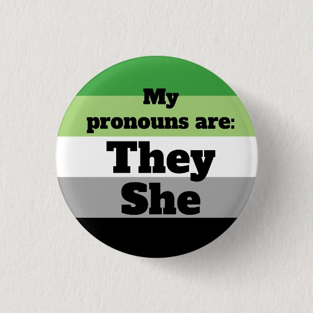 Aromantiska/Aro De/hon Pronouns Knapp (Framsida)