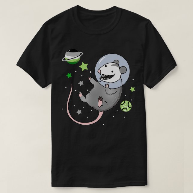 Aromantiskt opossum i rymdens romantiska Pride T Shirt (Design framsida)