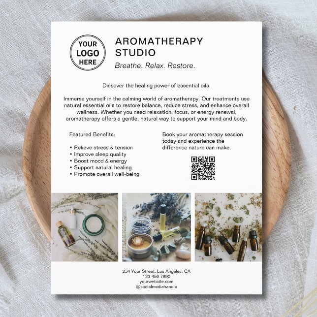 Aromaterapi Spa Logotyp QR Kampanj Business Reklamblad (Aromatherapy Spa Logo QR Promotional Business Flyer)