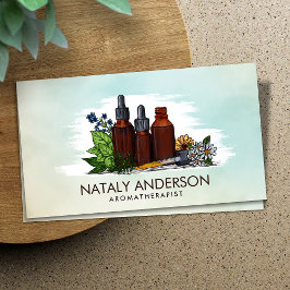 Aromaterapioljor Vattenfärgning Illustration Visitkort