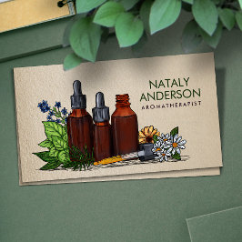 Aromaterapioljor Vattenfärgning Illustration Visitkort