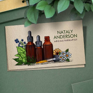 Aromaterapioljor Vattenfärgning Illustration Visitkort