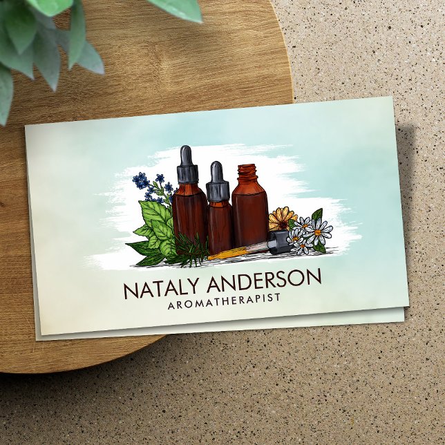 Aromaterapioljor Vattenfärgning Illustration Visitkort (Skapare uppladdad)