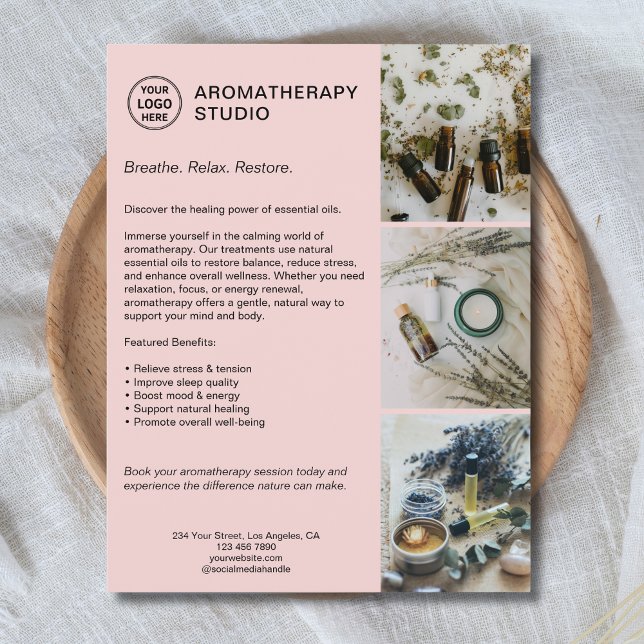AromaTherapi Spa Anpassningsbar Logotyp Promotive  Reklamblad (Aromatherapy Spa Custom Logo Promotional Business Flyer)
