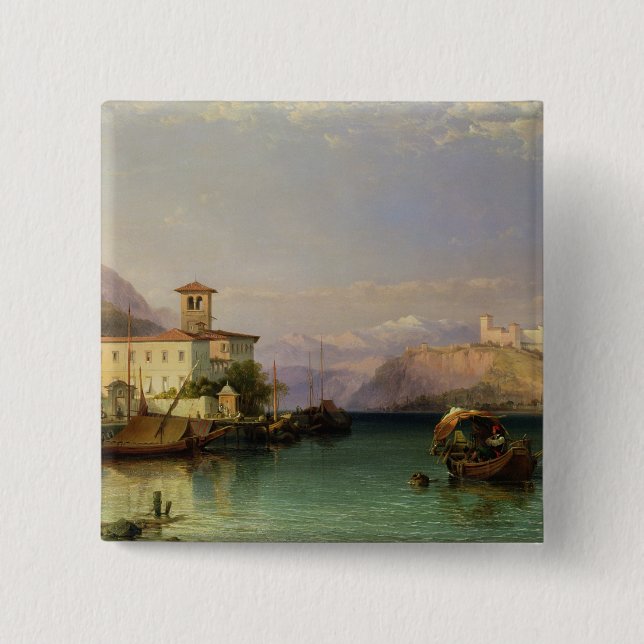 Arona och slottet av Angera, sjö Maggiore, 185 Knapp (Framsida)