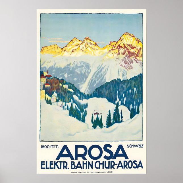 Arosa Graubünden Schweiz Vintage Skidposter Poster (Framsidan)